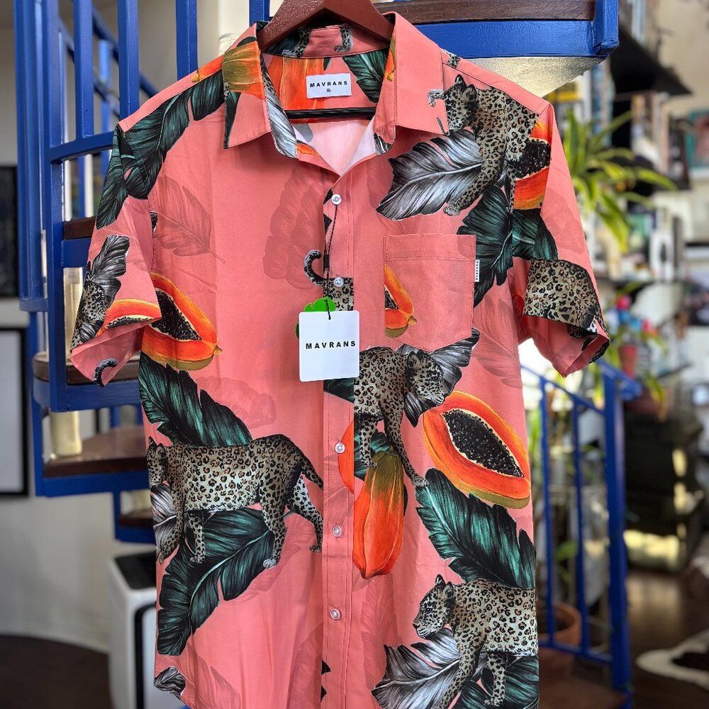 Mavrans Papaya Leopard Button Up Shirt XL